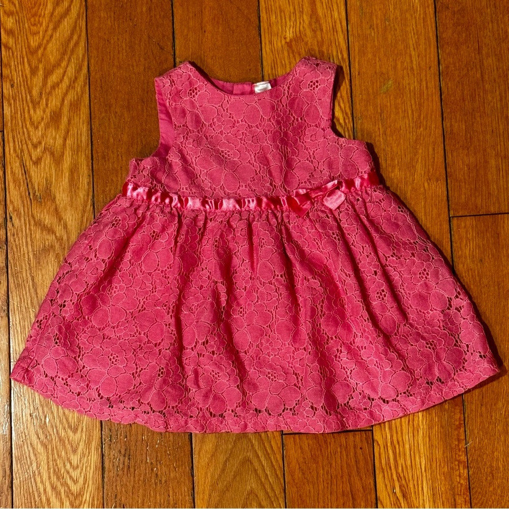 Cherokee pink eyelet bow dress girls 6-9 months Easter party baby girl dress